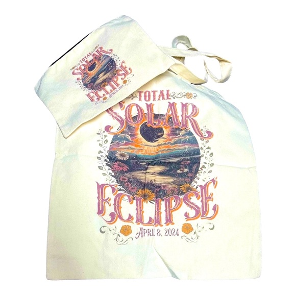 Solar Eclipse April 8, 2024•Lightweight Canvas Tote and Matching Pouch - Picture 1 of 3